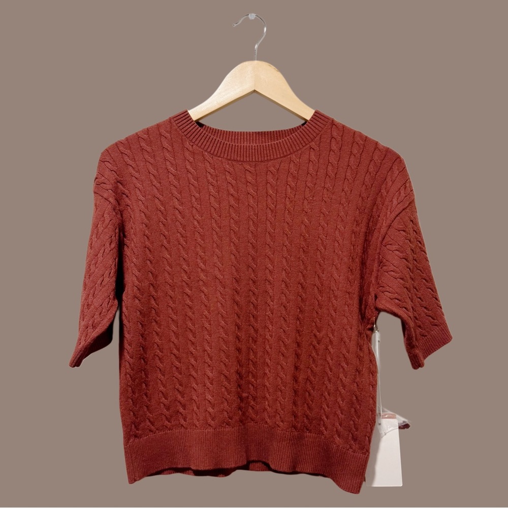 Cyrus Short-Sleeve Cable Knit Sweater in Roasted Rust